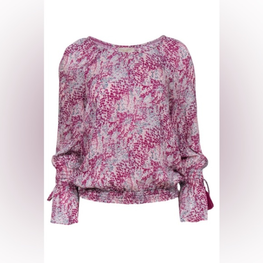 Ramy Brook - White & Magenta Abstract Snakeskin Print Silk Blouse Sz Sm